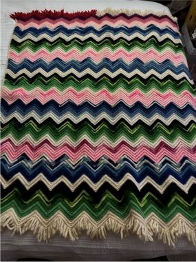 Chevron Knit Throw Blanket in Pink, Blue, Green, Black & Cream